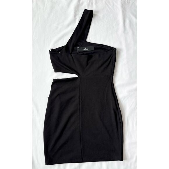 Lulus Black One-Shoulder Cutout Mini Dress Medium - NEW W TAGS bodycon cocktail - Picture 6 of 14